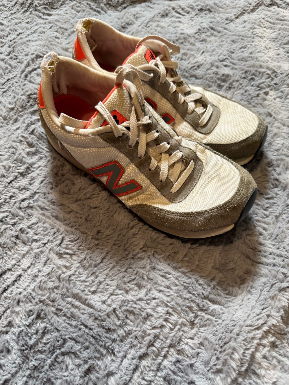 New Balance Men's Cream Suede & Mesh Sneakers with Orange Accents